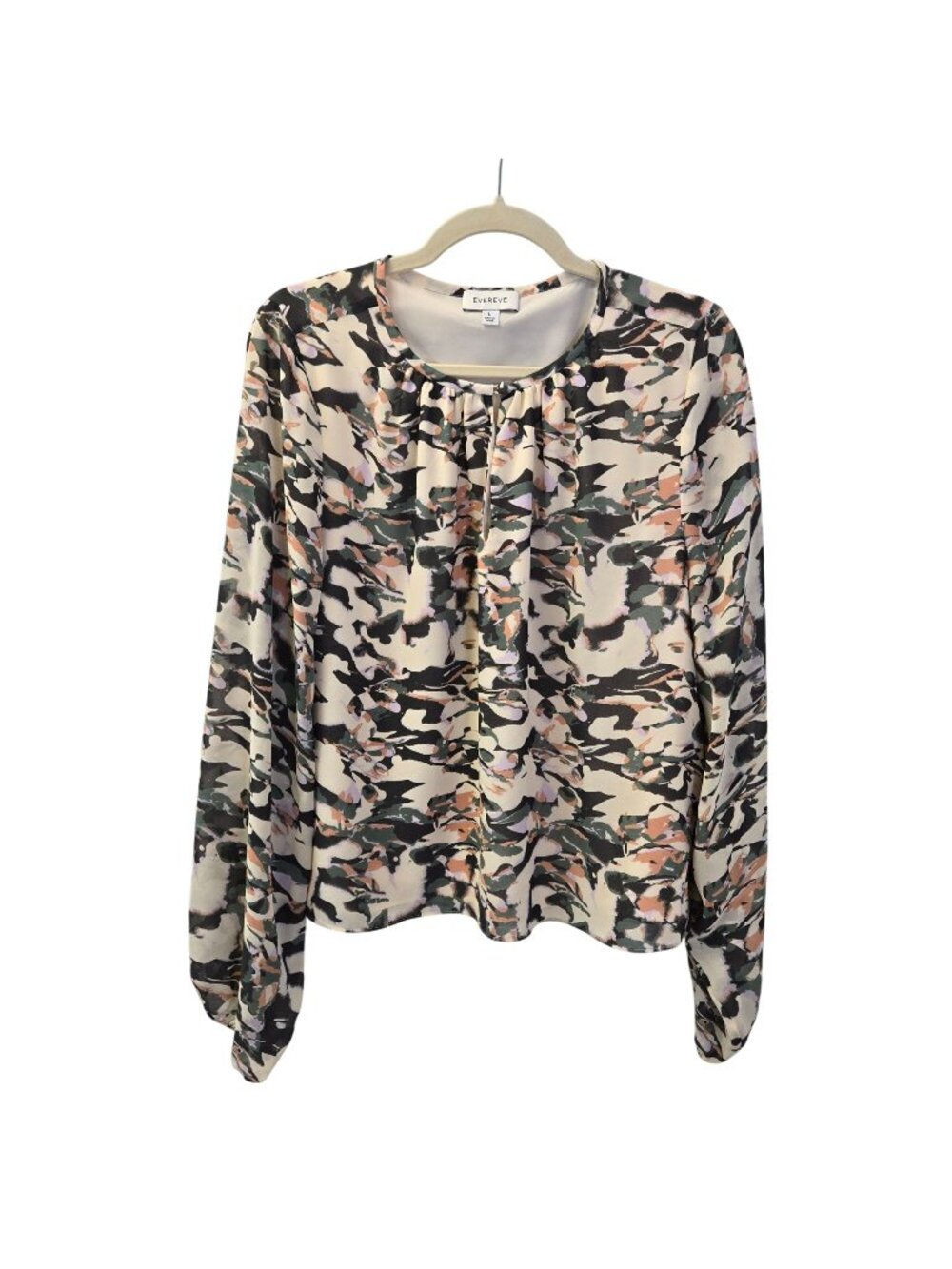 Evereve Watercolor Camouflage Print Keyhole Blouse Size Large